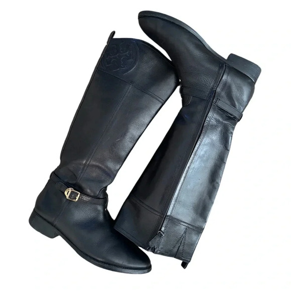 Tory Burch Marlene Black Leather Riding Boots - Picture 7 of 14